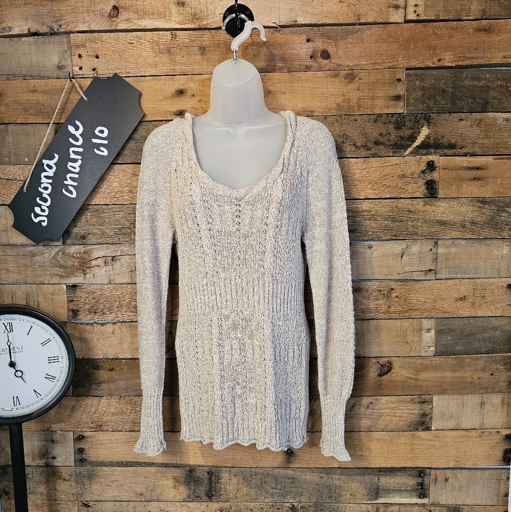 SALE-DKNY Women's Oatmeal Hooded Knitted Sweater Sz M/L